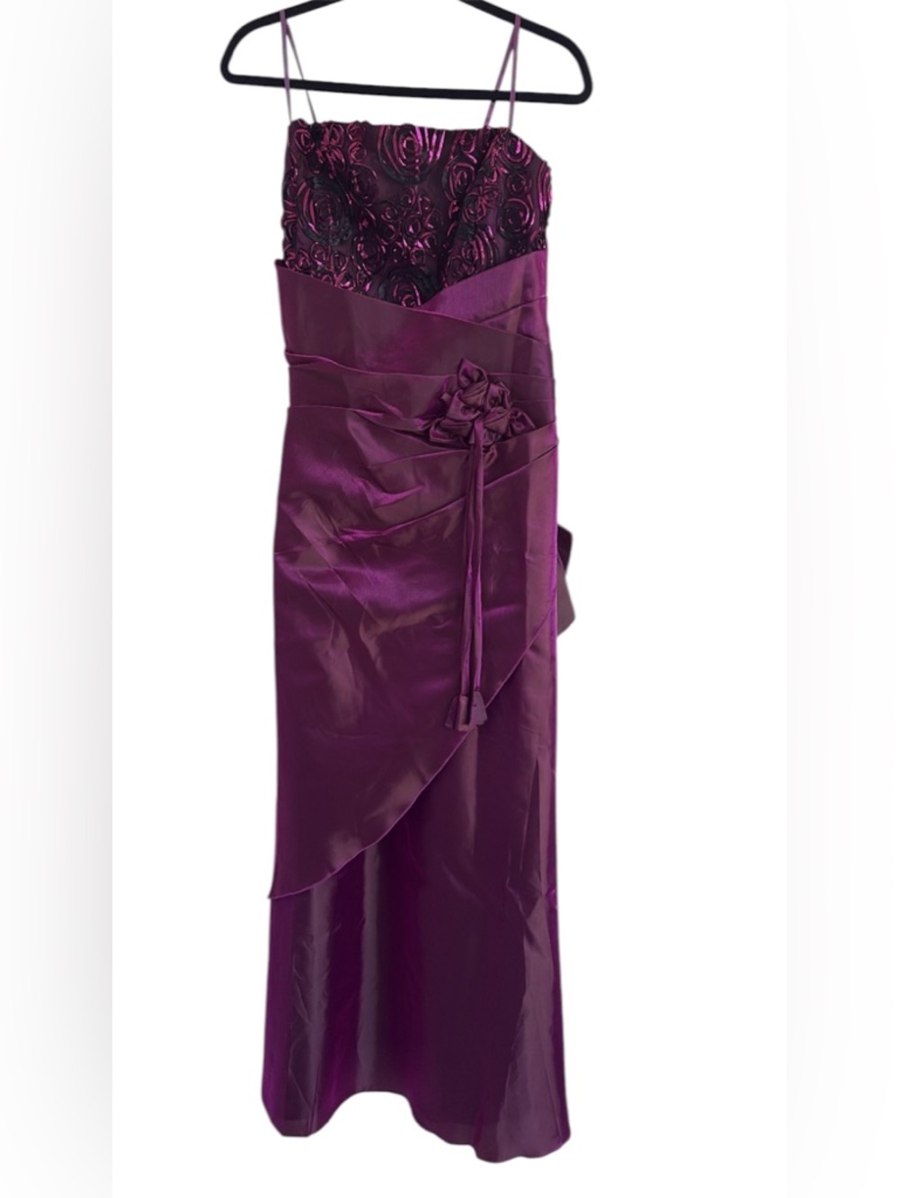 NWT- JK2 Purple Strapless Evening Gown with Floral Appliqué